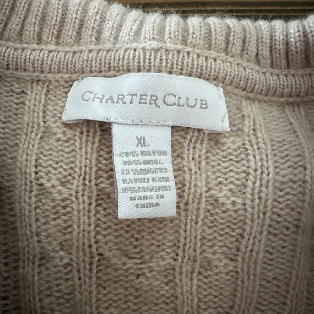 Women’s Charter Club Cable Knit Cowl Neck Sweater XL Beige Cozy Luxe - Picture 2 of 6